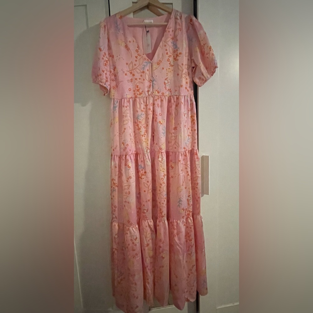Sugarlips Pink Floral Maxi Dress Sz. L Pretty!